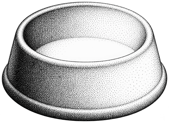 A pet food bowl printed as black ink dots